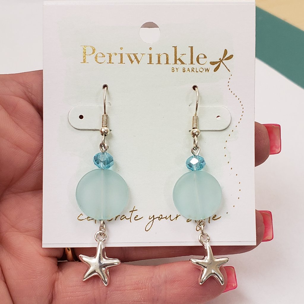 Periwinkle By Barlow, Nwt, Silver Tone Aquamarine Bead Star Dangle Earrings